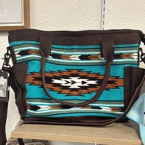Aztec pendelton on and leather shoulder bag small crossbody